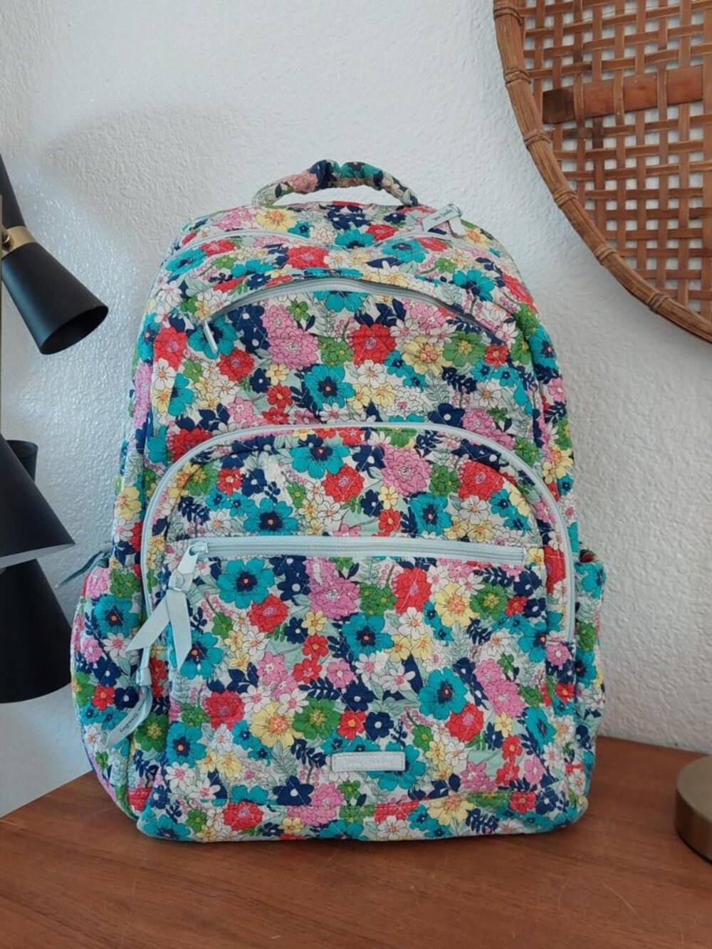Vera Bradley Essential Backpack Far Out Floral Quilted Cotton Laptop Bookbag Mul